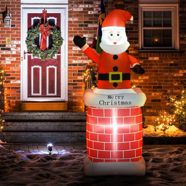 Pai Natal Insuflável com Chaminé 2 Luzes LED e Insuflador Elétrico Decoração de Natal 80x70x210 cm Multicor