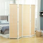 Biombo de 4 Painéis Dobrável Separador de Ambientes Tecido a Mão de Bambu e Fio de Algodão 180x180 cm Branco