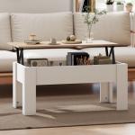Mesa de Centro com Bancada Elevatória Compartimento Aberto e Oculto 100x50x45 - 58,5 cm Branco e Madeira