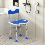 Cadeira de Duche para Pessoas Idosas Antideslizante com Altura Ajustável em 5 Posições Suporte para Duche de Mão 48x47,5x72 - 82 cm Azul