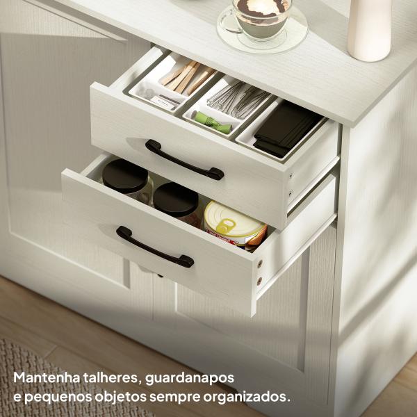 Aparador com 3 Portas Moderno para Sala de Estar com 2 Gavetas Prateleira Ajustável 120x38x79 cm Branco com Efeito Madeira