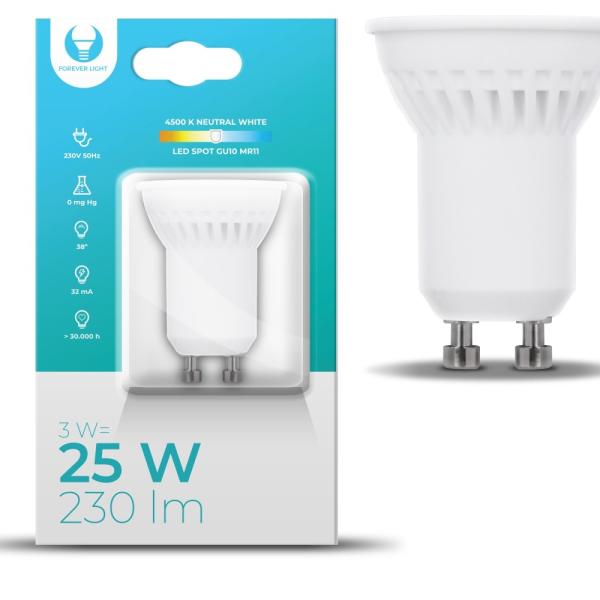 Lampada LED Cerâmica 220V GU10 MR11 3W Branco 4000K 230Lm - FOREVER