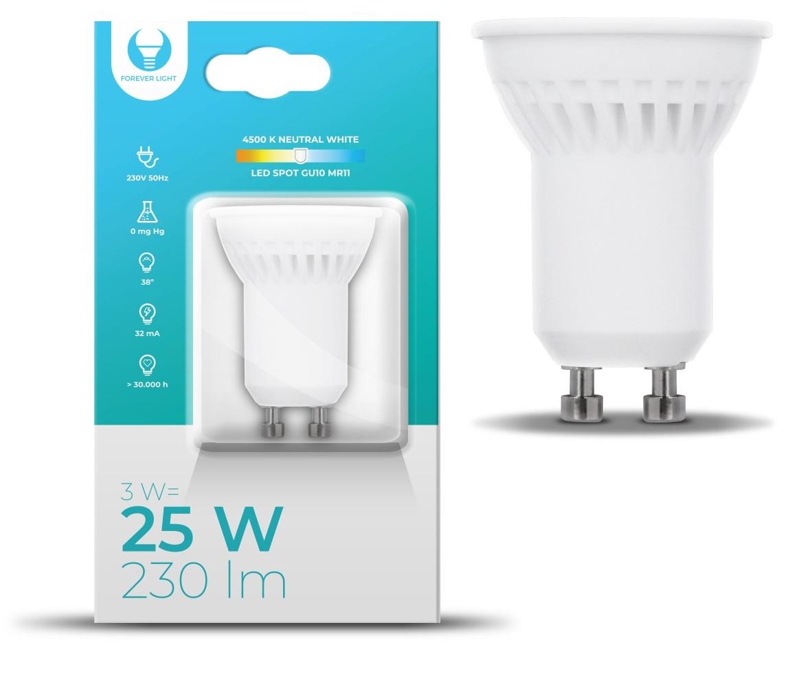 Lampada LED Cerâmica 220V GU10 MR11 3W Branco 4000K 230Lm - FOREVER