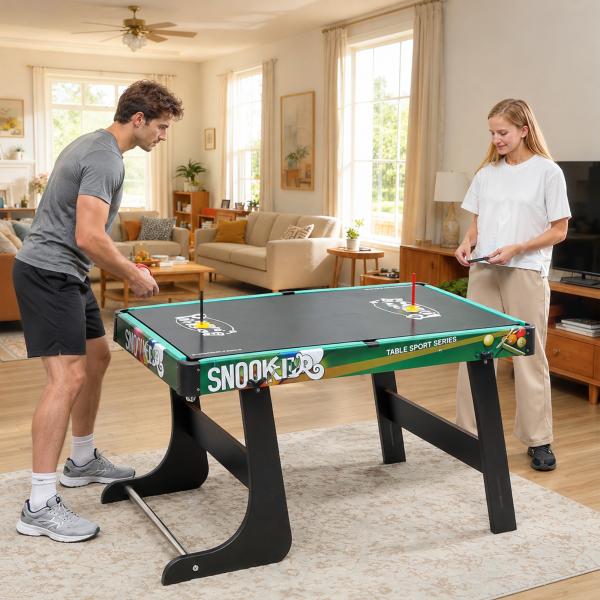 Mesa de Jogos 6 em 1 Dobrável Bilhar Matraquilho Ping Pong Lançamento de Anéis Hóquei com Bastão e Hóquei com Discos 118x104x71cm Multicor
