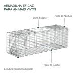 Armadilha para Animais Vivos Dobrável 93x31x34,5 cm Gaiola de Captura com Porta e Alça para Coelhos Roedores Prata