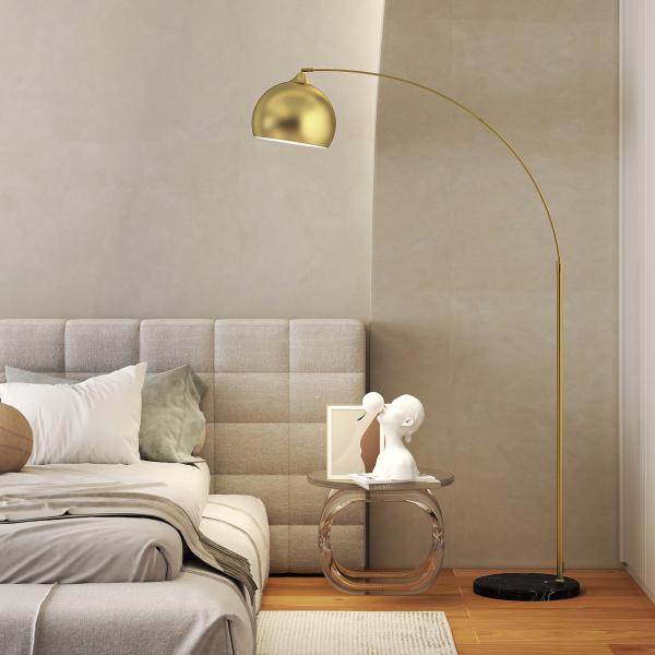 Candeeiro de Pé em Forma de Arco com Altura e Comprimento Ajustáveis com Interruptor de Pé 110 - 115x30x170 - 180 cm Dourado e Preto