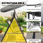 Baloiço de Jardim Exterior de 3 Lugares com Toldo Reclinável Assento Respirável e Estrutura de Aço 175x118x159 cm Preto