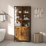 Estante de 6 Níveis Estante de Livros com Compartimentos Abertos 2 Portas Estilo Industrial 75x34x172 cm Castanho Rústico