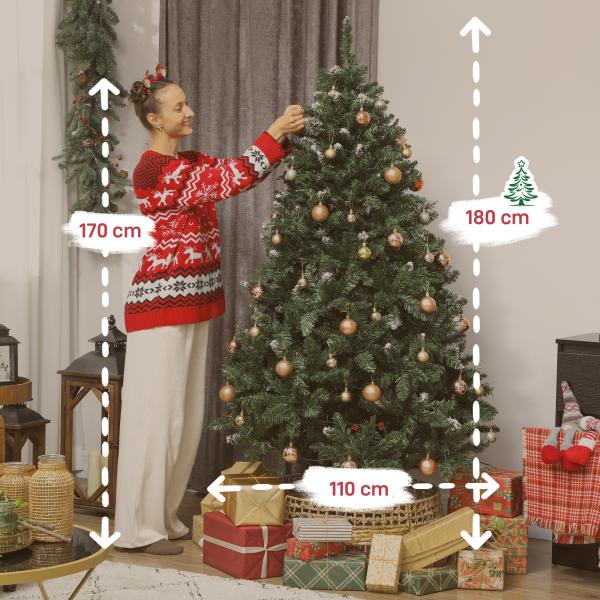 Árvore de Natal 180 cm com Luzes LED 9 Modos de Iluminação 802 Ramos e Neve Artificial Verde