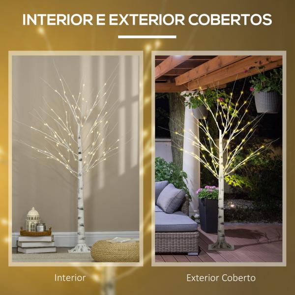 Árvore de Bétula com 96 Luzes LED IP44 Branco Quente Ramos Flexíveis Árvore de Decoração 22x22x150cm Branco