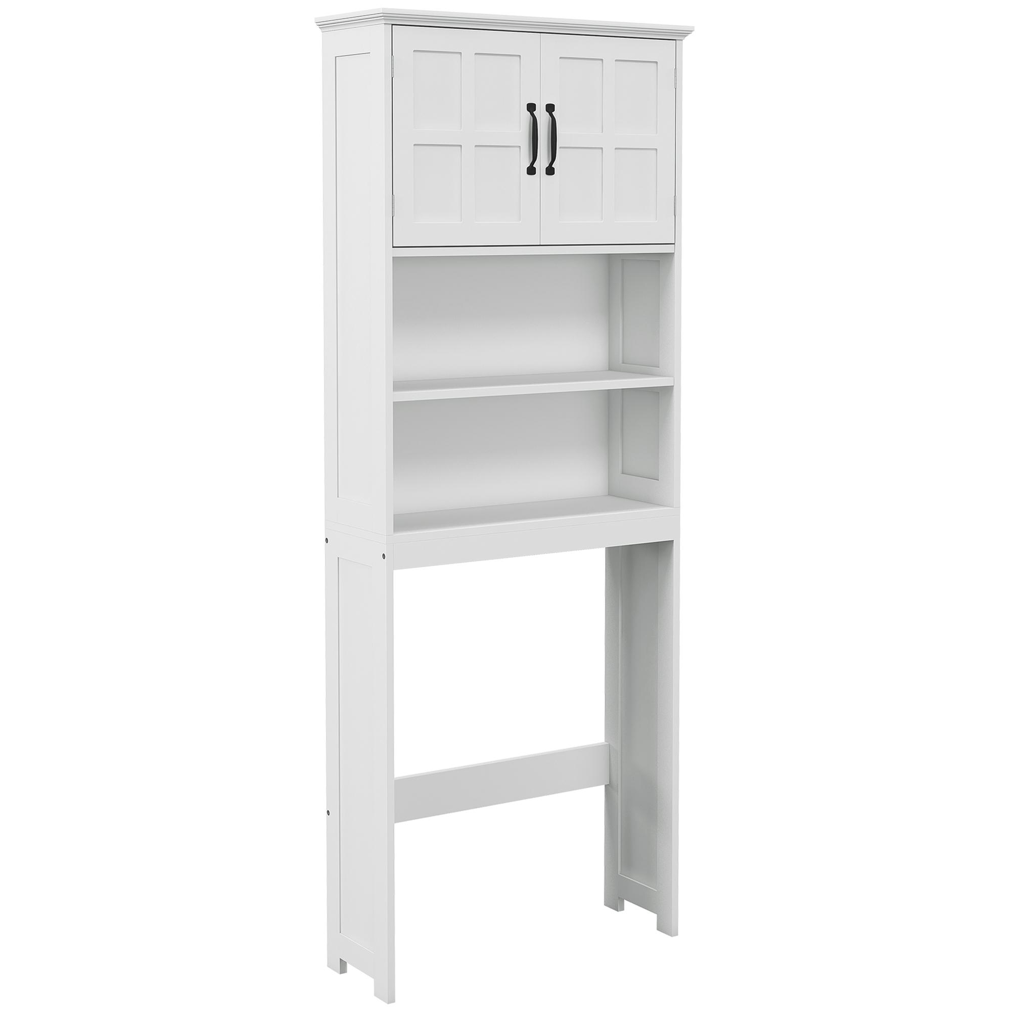 Móvel sobre Sanita Armário para Máquina de Lavar com 2 Portas Prateleiras Abertas e Ajustável 66x23x178 cm Branco