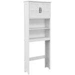 Móvel sobre Sanita Armário para Máquina de Lavar com 2 Portas Prateleiras Abertas e Ajustável 66x23x178 cm Branco