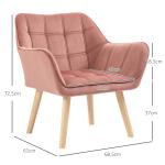 Poltrona Moderna Poltrona de Leitura Estofada em Veludo com Assento Amplo Pés em Madeira 67x61,5x71 cm Rosa