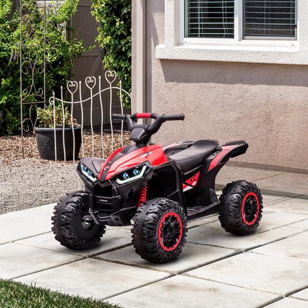 Quadriciclo Elétrico para Crianças de 3 - 5 Anos Veículo Eléctrico a Bateria 12V com 2 Motores 83x53x55,5cm Vermelho
