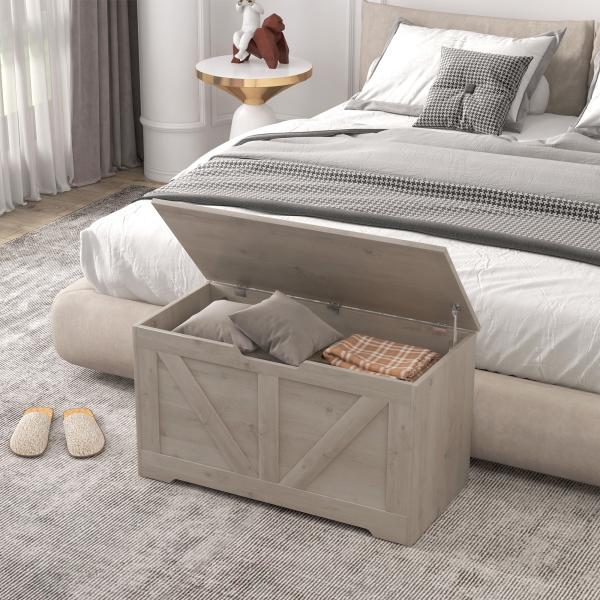 Baú de Armazenamento 100L Baú de Arrumação com Tampa e Dobradiça de Segurança 80x40x45 cm Cinzento Claro