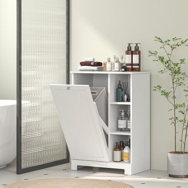 Móvel Casa de Banho com Cesto para Roupa Móvel Auxiliar Casa de Banho com Prateleiras Abertas e Cesta Amovível 60x38x86 cm Branco