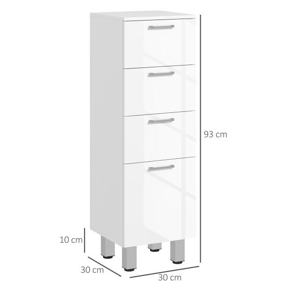 Móvel Auxiliar Casa de Banho Moderno Móvel de Armazenamento Casa de Banho com 4 Gavetas Anti - Tombo 30x30x93 cm Branco