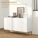 Aparador para Sala com 4 Portas, Prateleiras Ajustáveis e Pés Dourados 140x40x75 cm para Entrada ou Quarto, Branco