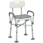 Cadeira de Duche para Idosos com Encosto Apoios de Braço Altura Ajustável Almofada Acolchoada Removível 53,5x52x80 - 90 cm Branco