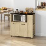 Carrinho de Cozinha com Rodas 2 Portas Prateleira Ajustável Porta - Especiarias para Sala de Jantar 75x40x80,5 cm Madeira