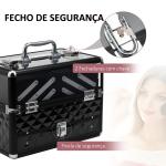 Estojo de Maquilhagem Organizador de Cosméticos Portátil com Múltiplos Níveis Alça e Bandejas 30x18,5x22 cm Preto e Transparente