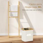 Estante para Casa de Banho de Bambu com 3 Barras e Cesto para Roupa Suja Removível de 48 L 43x35x133 cm Creme e Madeira