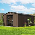 Abrigo de Jardim Exterior para Armazenamento de Ferramentas com 4 Janelas 12,4 m² 340x386x200 cm Castanho