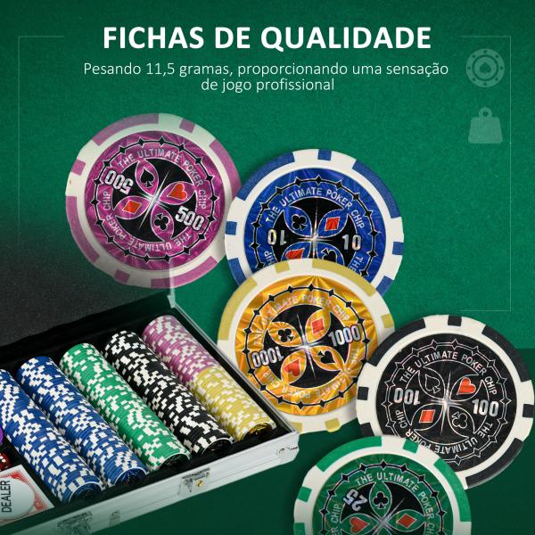Conjunto de Póquer Profissional com 500 Fichas de 11,5 g 2 Baralhos de Cartas 5 Dados Prata