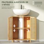 Móvel para Lavatório Pousar de Bambu com Prateleira Ajustável para Lavatórios com ou sem Pedestal 60x30x80 cm Madeira