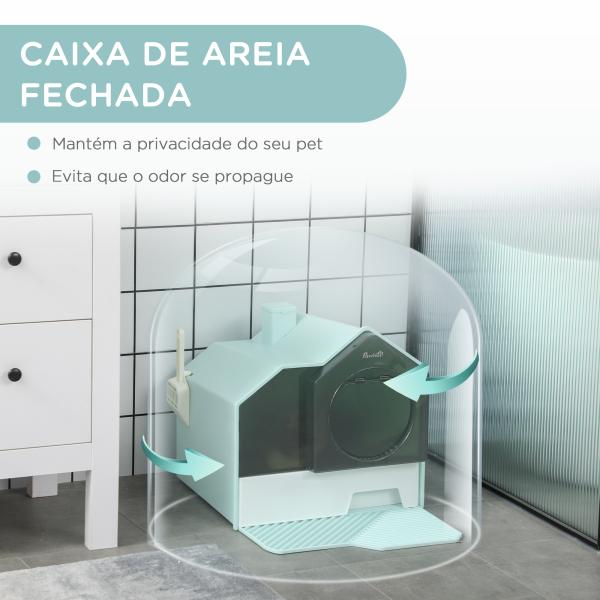 Caixa de Areia Fechada para Gatos com Bandeja Amovível Pá e Filtro Desodorizante 47x45x42 cm Azul Claro