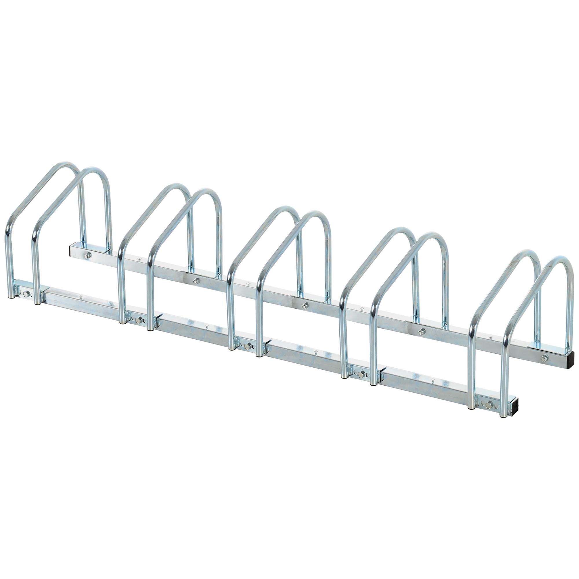 Estacionamento para 5 Bicicletas Suporte de Aço para Estacionar Bicicletas no Chão para Interior e Exterior 145x33x27cm Prata