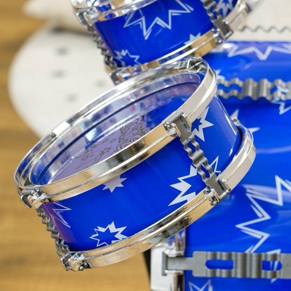 Bateria Infantil com Banco Bateria para Crianças acima de 3 Anos com Pedal e Baqueta Desenho de Estrelas 65x22x57 cm Azul
