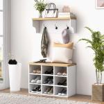 Móvel Cabide de Entrada com Banco Sapateira 2 em 1 Móveis de Entrada com 3 Ganchos 75x30x50 cm e 75x20x22,5 cm Branco