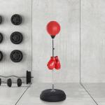 Saco de Boxe de Pé Punching Ball com Altura Ajustável em 4 Níveis Base Preenchível e Luvas Ø43x126 - 144 cm Vermelho e Preto