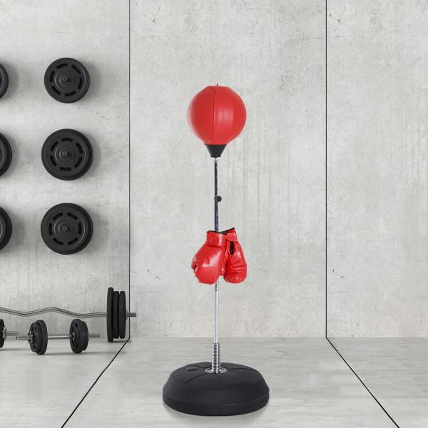 Saco de Boxe de Pé Punching Ball com Altura Ajustável em 4 Níveis Base Preenchível e Luvas Ø43x126 - 144 cm Vermelho e Preto