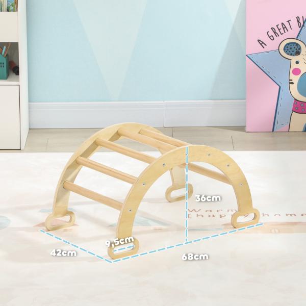 Arco de Aprendizagem para Crianças 2 em 1 Arco de Escalar para Crianças de 18 - 48 Meses Baloiço Bebés 68x42x36 cm Madeira