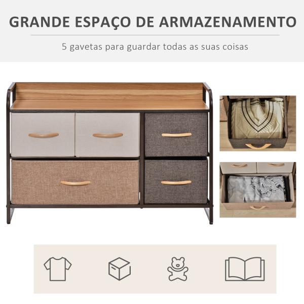 Cómoda com 5 Gavetas de Tecido Amovíveis e Dobráveis Base Elevada Armário de Armazenamento 87,5x29x58cm Multicor