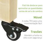 Horta Vertical Mesa de Cultivo Elevada com Prateleira Tecido Geotextil Rodas com Freios Portátil para Jardim Terraço 118x55x83cm Madeira Natural