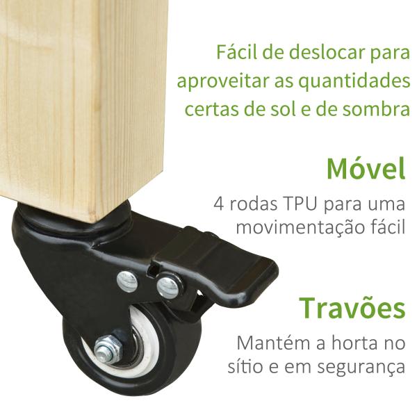 Horta Vertical Mesa de Cultivo Elevada com Prateleira Tecido Geotextil Rodas com Freios Portátil para Jardim Terraço 118x55x83cm Madeira Natural