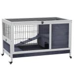 Coelheira de madeira gaiola para pequenos animais de estimação portátil com telhado de abertura rampa de bandeja removível para cobaias 90x53x59 cm cinza e branco