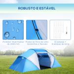 Tenda de Campismo Familiar para 4 Pessoas Tenda Dobrável Impermeável para Praia Parque 430x240x170 cm Azul e Branco