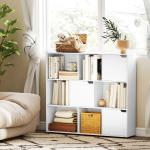 Estante para Livros de 3 Níveis com 9 Cubos, 3 Portas e 6 Compartimentos Abertos, 106x24x95 cm, Branco
