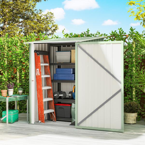Abrigo de Jardim Metálico 0,92 m² 100x103x160 cm com 1 Porta e Fecho para Armazenamento Ferramentas Verde Claro
