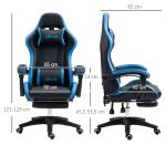 Cadeira Gaming Cadeira Gamer de Pele PU Reclinável 135° Apoio para a Cabeça e Apoio para os Pés 65x65x121 - 129 cm Preto e Azul