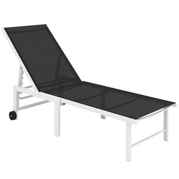 Espreguiçadeira Reclinável de Jardim com Rodas Encosto Ajustável em 5 Níveis e Estrutura de Aço 166x60x84 cm Cinzento