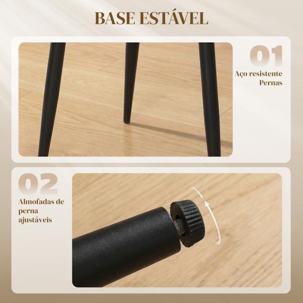 Conjunto de 2 Cadeiras de Cozinha com Encosto em PU Pernas de Aço e Assento Acolchoado 47,5x57x84 cm Preto e Bege