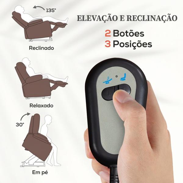 Poltrona Relax Elétrica Elevatória em Tecido Efeito Linho com Comando, Assento com Molas, Apoia - pés, Castanho