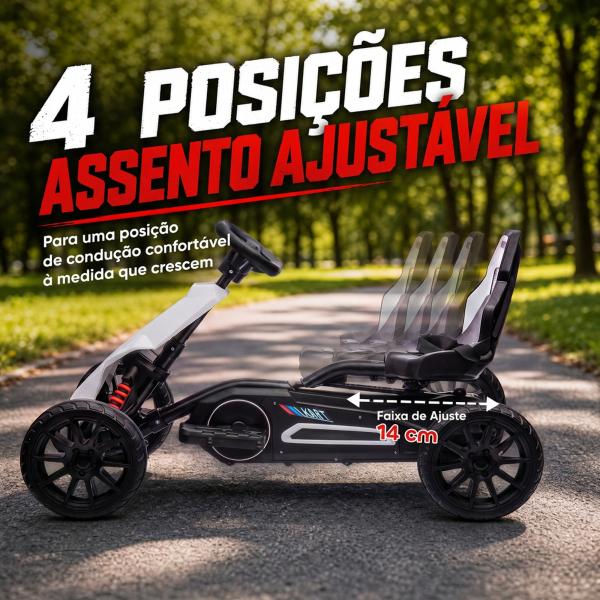 Go Kart Elétrico para Crianças Kart a Bateria 12V Velocidade Ajustável 3 - 5 km/h e Cinto de Segurança 100x58x58,5 cm Branco