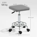 Banco Giratório com Rodas Altura Regulável 50 - 66 cm Assento Estofado em Imitação de Couro 34x34x50 - 66 cm Cinzento