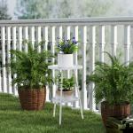 Mesa de Jardim Redonda de 2 Níveis Mesa de Exterior Ø32x51 cm com Bandeja Inferior e Estrutura de Metal Branco